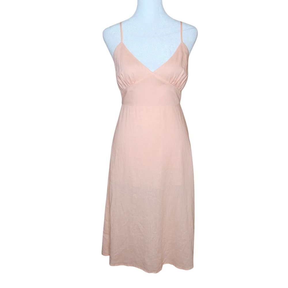 Forever 21 Linen Blend Midi Dress Small Cutout Tie-Back Sleeveless Peach Pastel